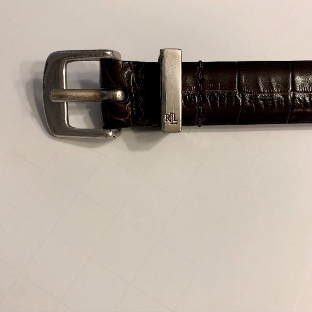 Ralph Lauren Skinny Belt Embossed Brown Leather Italian Women Small Snake 3/4 In